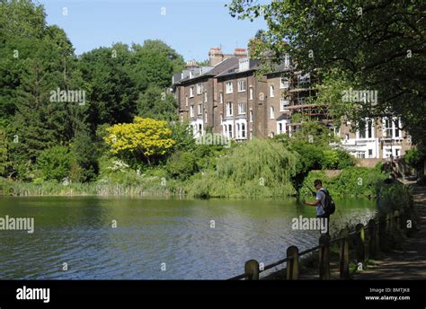 Man fishing Highgate ponds Hampstead Heath London Stock Photo - Alamy