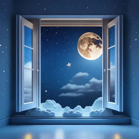 Premium Photo | A window with the moon in the sky