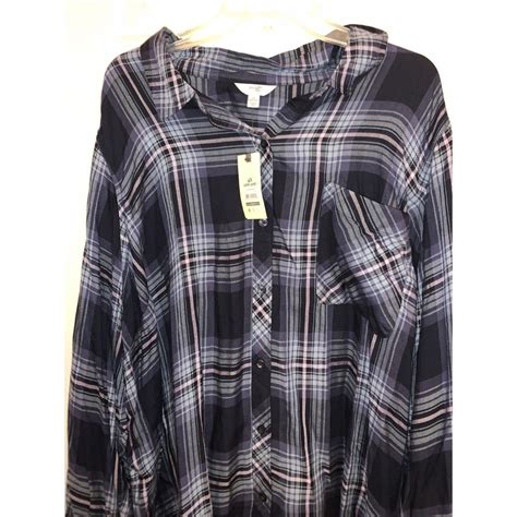 Terra & Sky Women's Plus Size Plaid Button-Down... - Depop