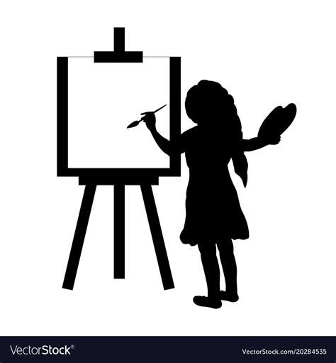 Silhouette girl artist paints on canvas Royalty Free Vector