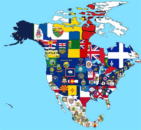 North american states and provinces flag map : vexillology