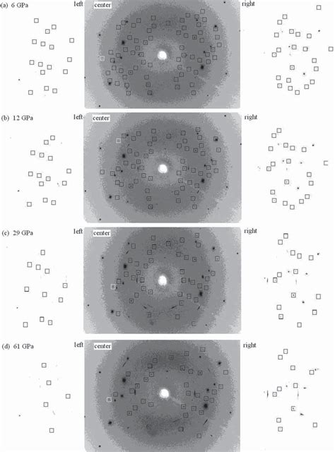 (a–d) The single-crystal diffraction patterns of " left, " " center, "... | Download Scientific ...