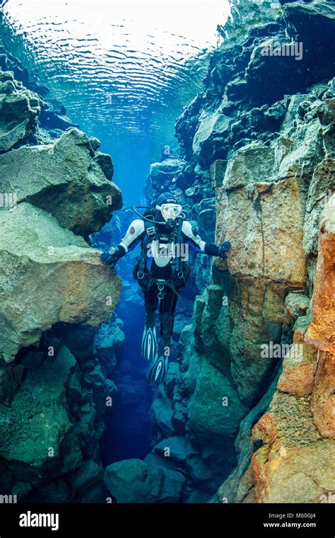 Scuba diving in Silfra Fissure, Thingvellir National Park, Iceland Stock Photo - Alamy