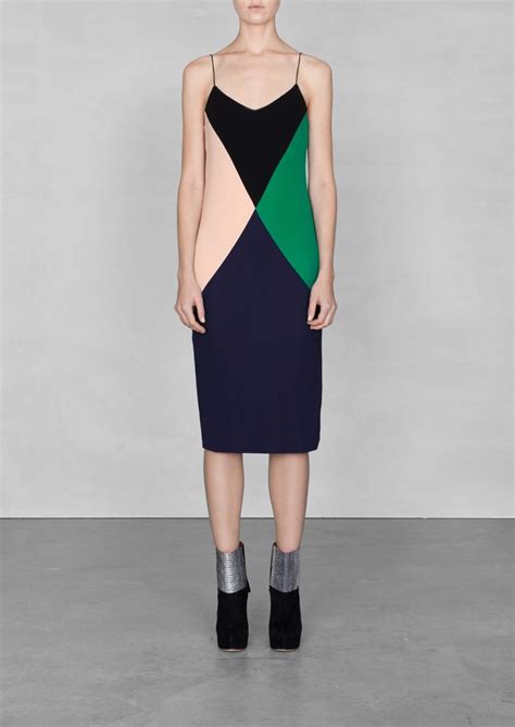 geometric color block strappy dress in bold colors. Navy and emerald ...