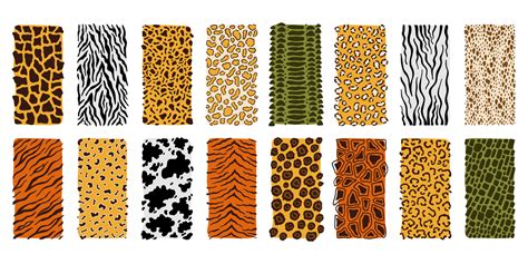 Safari animals skin seamless pattern set. Mammals Fur. 9925949 Vector ...