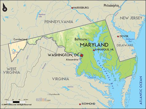 Geographical Map of Maryland and Maryland Geographical Maps