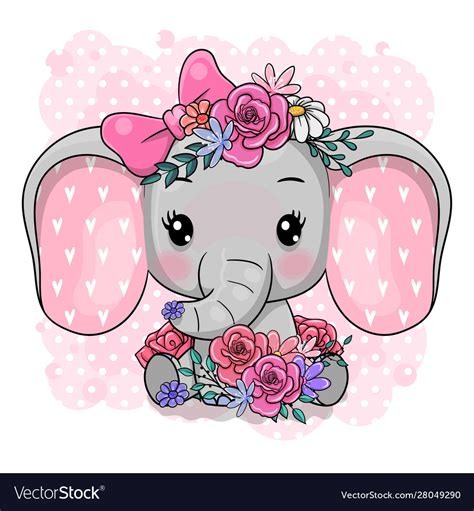 Cute cartoon elephant with flowers on a white Vector Image