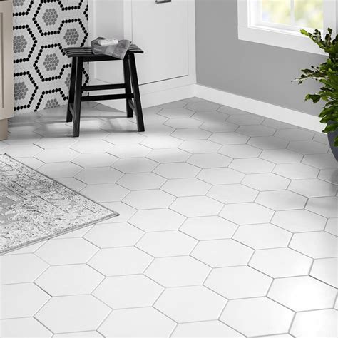 #whitetiledbathroom | Porcelain flooring, Tile floor, Hexagon tile floor