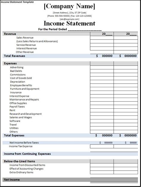 Income statement template - Free Formats Excel Word