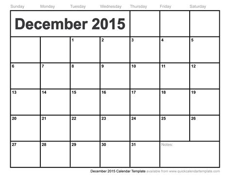 December 2015 Calendar Template