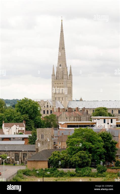 Norwich Norfolk cathedral town center centre skyline church churches ...