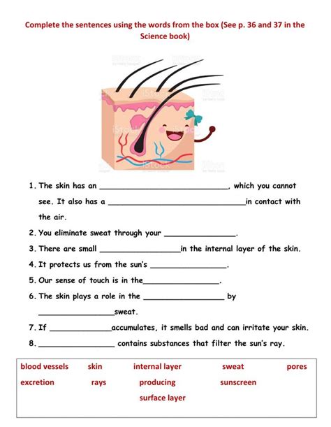 worksheet showing the parts of an animal's skin