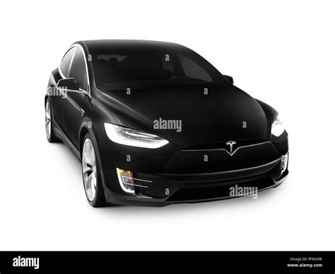 Black 2017 Tesla Model X luxury SUV electric car isolated on white background with clipping path ...