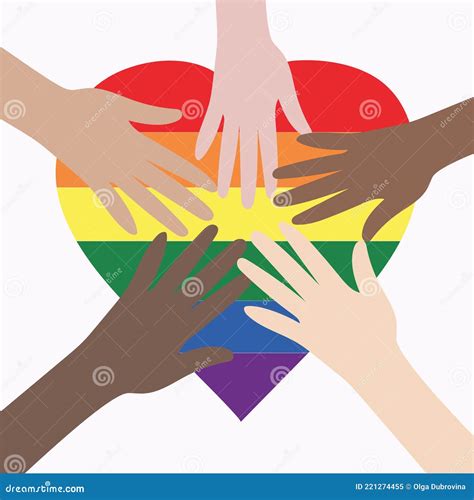 Vector Illustration of the LGBT Community. Hands of Different Colors on a Rainbow Heart. LGBTQ ...