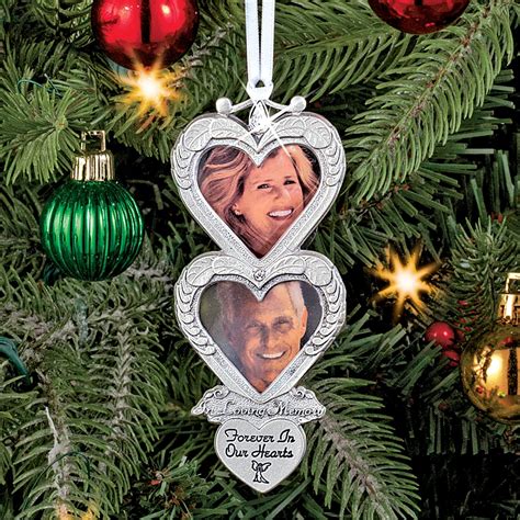 Memorial Frame Double Heart Christmas Tree Ornament | Collections Etc.