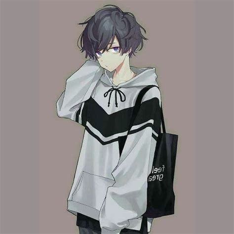 Anime Hoodie Drawing Reference Boy Drawing, Grey Hoodie, Black Bag ...