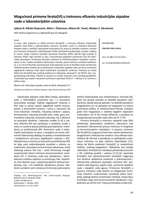 (PDF) Possible applications of ferrate(VI) in the treatment of industrial wastewater effluent in ...