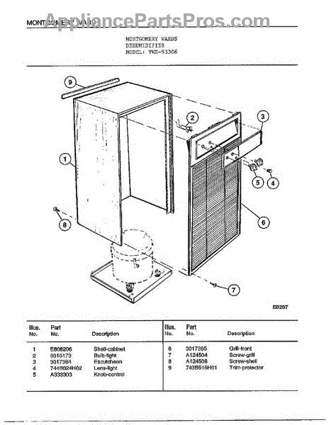 Parts for Frigidaire 93306: Dehumidifier Parts - AppliancePartsPros.com