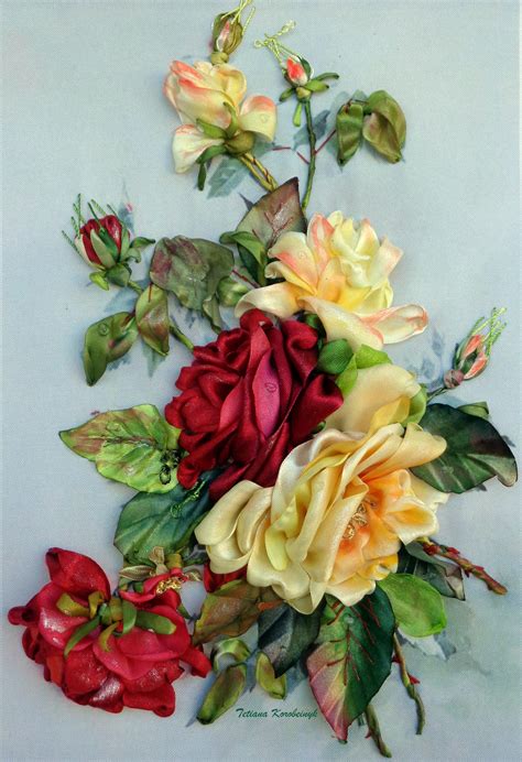 Roses, ribbon embroidery picture by TetianaKorobeinyk on DeviantArt