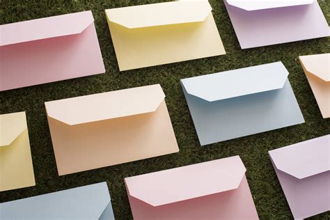 Rows of various colored envelopes Creative Commons Stock Image