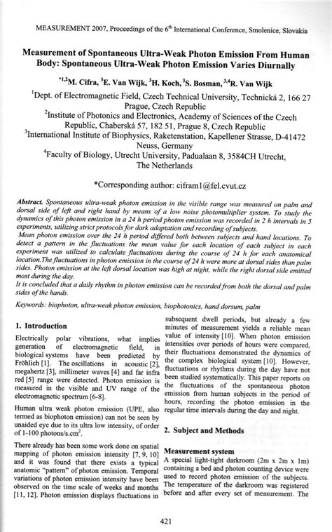 (PDF) Measurement of spontaneous ultra-weak photon emission from human ...