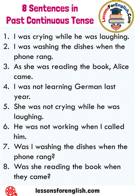 8 Sentences in Past Continuous Tense in English If we are talking about ...