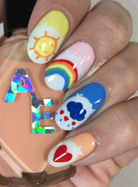 ehmkay nails: 80s Nail Art: Care Bears Nail Art