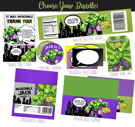 Hulk Party Printables Avengers Hulk Birthday Party HULK labels and tags Hulk Stickers Hulk ...