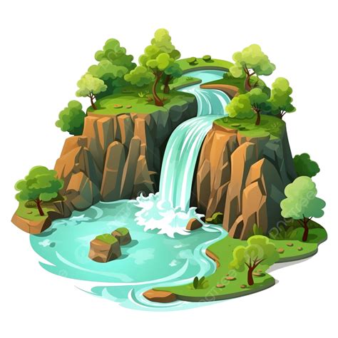 3d Landscape With Waterfall In Cartoon Style, 3d, 3d Illustration, 3d Nature PNG Transparent ...