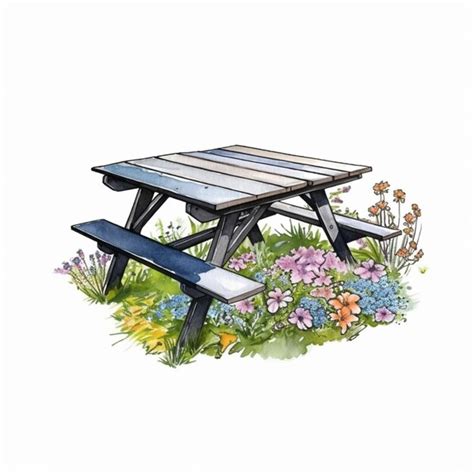 Premium AI Image | There is a picnic table with a bench in the middle ...