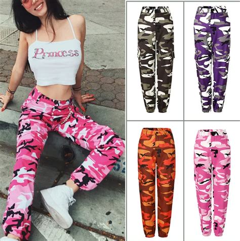 Color Camo Cargo Camouflage Pants Women Fashion Baggy Tactical Trouser Hip Hop Casual Cotton ...