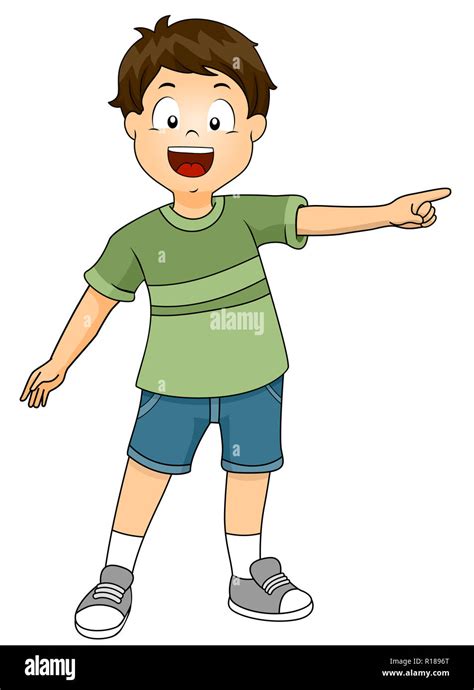 Illustration of a Kid Boy Pointing to the Right of the Screen Stock Photo - Alamy