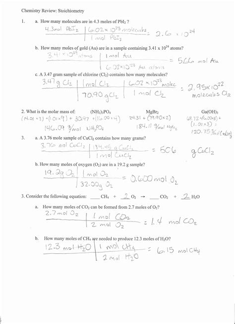 Stoichiometry Worksheet 1 (mass-mass) Answers