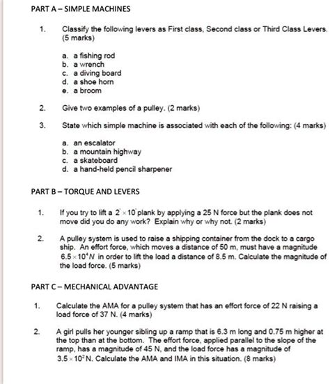 SOLVED: PART A - SIMPLE MACHINES Classify the following levers as First class, Second class or ...