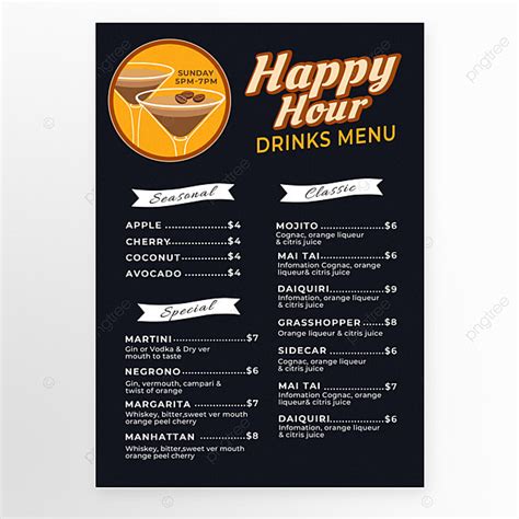 Black Bar Happy Hour Getränkeaktionsmenü Vorlage zum kostenlosen Download auf Pngtree