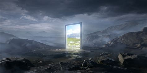 Rutger van de Steeg, digital art, artwork, illustration, portal, nature, mountains, landscape ...