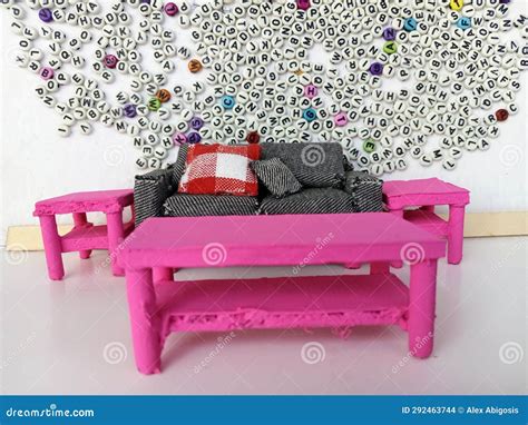 Miniature Living Room Scene with Sofa and Coffee Table Set Editorial Stock Image - Illustration ...