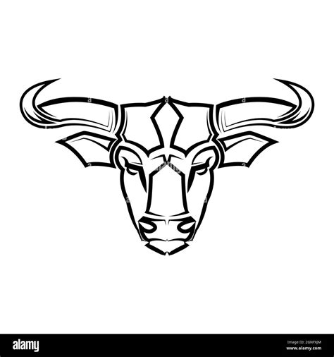 Line Vector Illustration front view of Bull. It is signs of the taurus ...