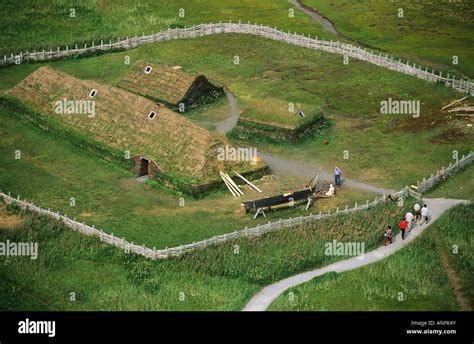 Aerial of L'anse aux meadows, a historic viking settlement Stock Photo: 15513962 - Alamy