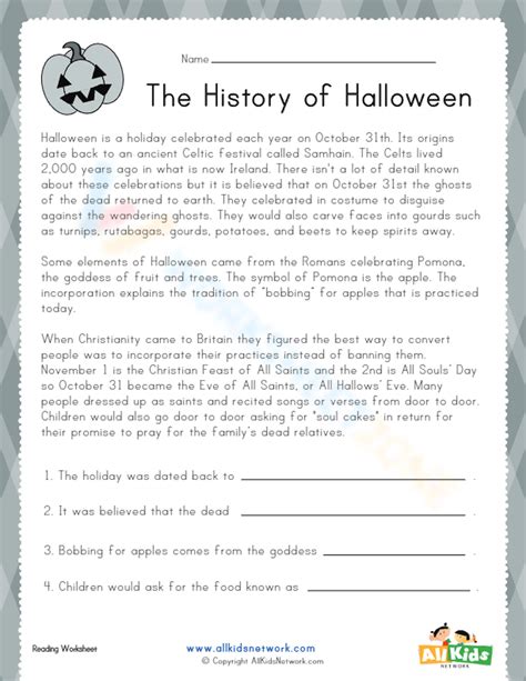 The History of Halloween – Comprehension Worksheet | Teach Starter - Worksheets Library