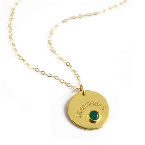 May Birthstone Necklace Engraved Gemstone Disc Necklace - Etsy