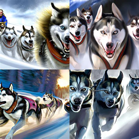 siberian husky sled team running in the snow in the Iditarod. minutes ...