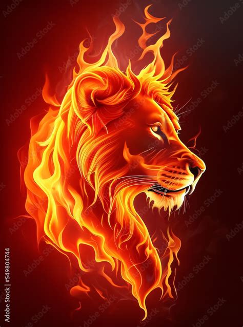 Fire Lion - digital drawing of a fiery lion on a dark red background Stock Illustration | Adobe ...