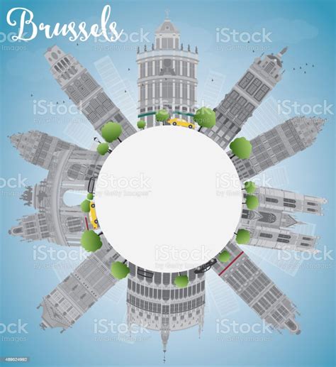 Brussels Skyline With Grey Building Blue Sky And Copy Space Stock ...