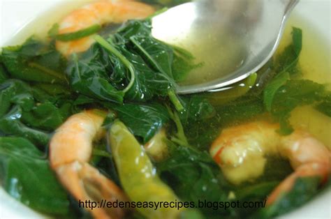 eden's easy recipes: saluyot at hipon (jute leaves and shrimp soup)