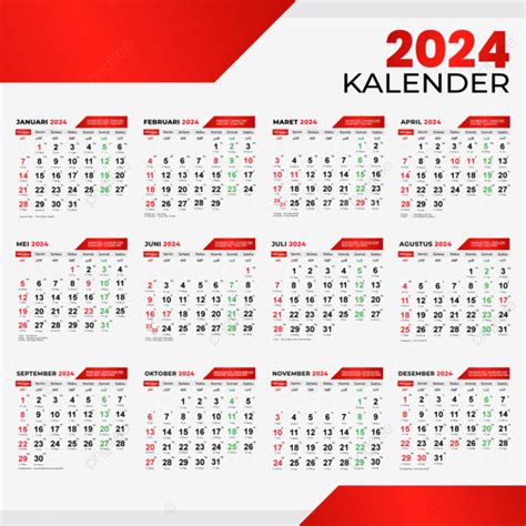 2024 Calendar Full Month Cool And Red Color Vector, 2024 Calendar, 2024, Complete Calendar 2024 ...