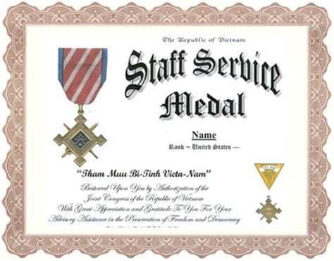 Vietnam Staff Service Medal Display Recognition