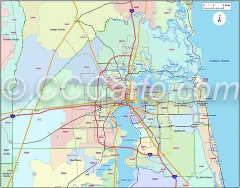 Jacksonville, Florida Zip Code Boundary Map - Duval County Florida Zip Codes