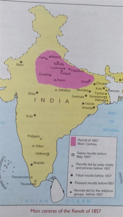 Point out the main places of 1857 mutiny in the map of India - Brainly.in