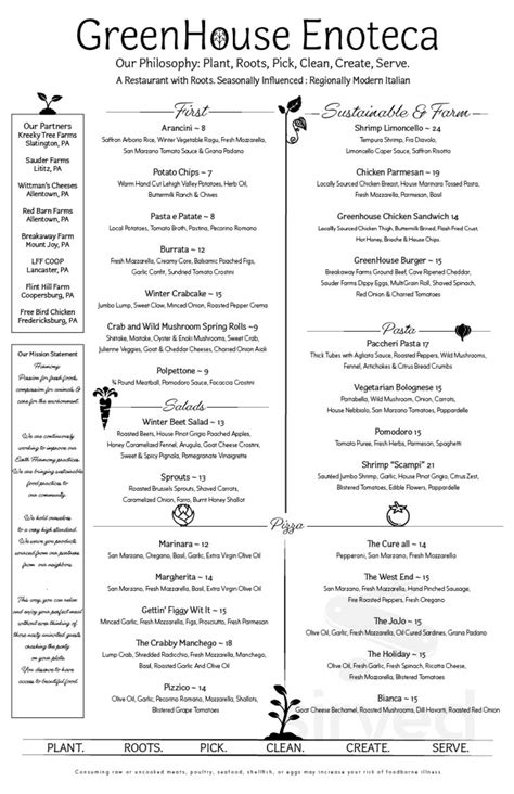 Greenhouse Restaurant menu in Allentown, Pennsylvania